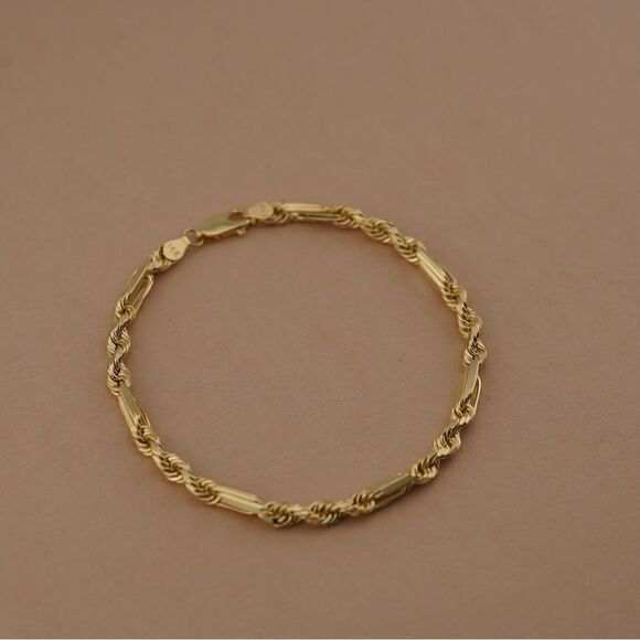 14k Real Gold Figaro Rope Bracelet | 8.5โ Length |โ4mm Thick | Elegant Gold | - Picture 1 of 7